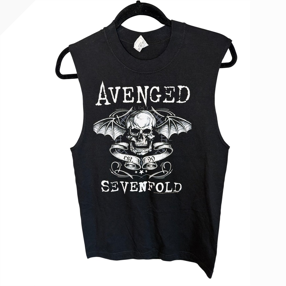 Avenged Sevenfold 2012 Black Sleeveless T-Shirt Est 99 Skull Bat Graphic Size S